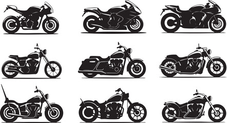Obraz premium Motorcycle Vector Set Silhouette Collection Various Styles Transport Design Illustration