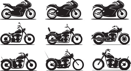 Motorcycle vector silhouettes collection of different motorcycle styles for design