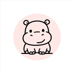 Adorable hippo cartoon character with a sweet smile, perfect for children's books and cheerful designs, radiating simple joy and animal charm, engaging kids