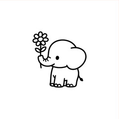 Adorable baby elephant offering a flower, sweetness and innocence personified, charming illustration for kids products, greeting cards, and nursery decor, vector