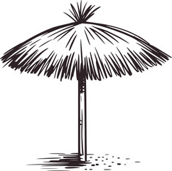 Black and white sketch of a thatched beach umbrella © Mehedi