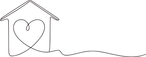 Minimalist line drawing of a house with a heart love