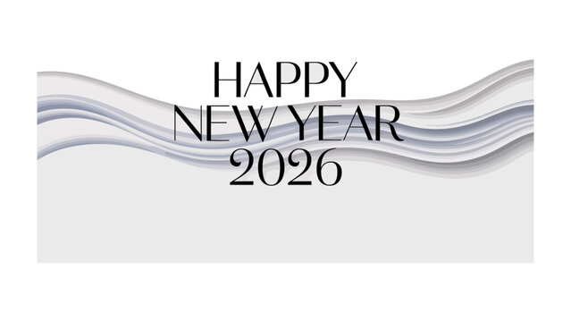 New Year Celebration 2026: A minimalist greeting card design that embraces elegance with its stylish typography and flowing, abstract lines, making it perfect for the new year.