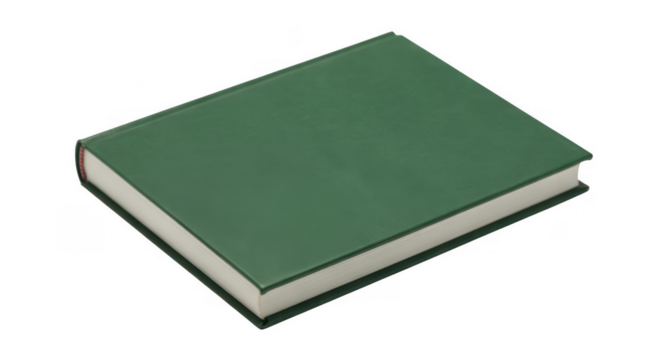 Green hardcover book isolated on a transparent background