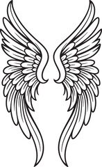 Fototapeta premium Stylized angel wings illustration featuring intricate feather details and symmetrical design