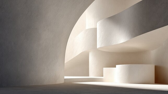 Stunning modern architecture with dynamic curves and soft light for minimalist designs and tranquil backgrounds in elegant neutral tones - Powered by Adobe