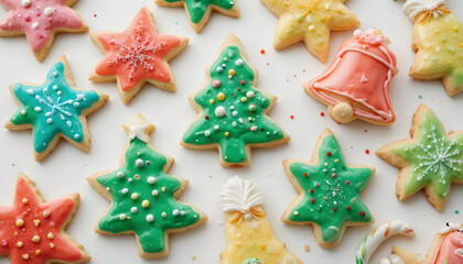 Gingerbread Christmas cookies on a white background with sweet icing decoration