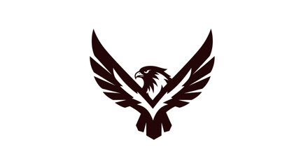 Soaring hawk silhouette emblem symbolic design on white background