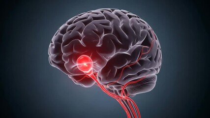 Rotating brain model displaying anatomical details in high-quality scientific animation