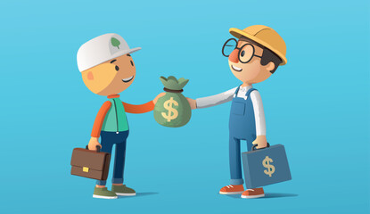 Obraz premium Business Deal and Transaction Illustrations - Handshake, Payment, and Agreement