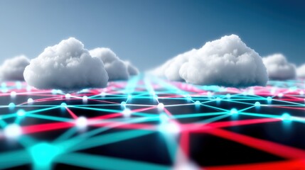 Cloud computing visualization digital network 3d render abstract technology environment aerial perspective data structure