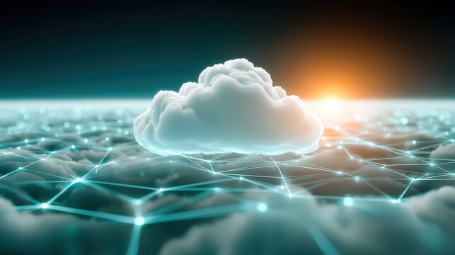 Exploring the digital horizon cloud computing innovations transforming technology landscapes at sunrise futuristic perspective digital art