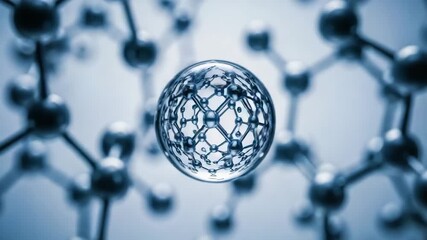 Rotating molecular structure showing connected atoms in clean scientific 3D animation - Powered by Adobe