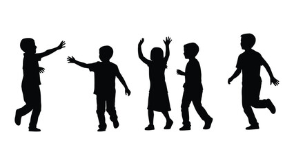 Children playing silhouettes isolated on white background, Vector