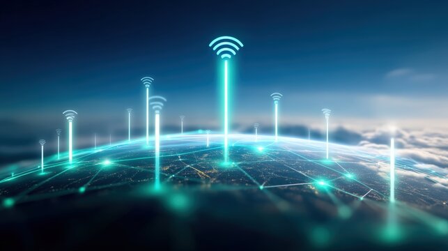 Global wireless network expansion digital connectivity technology modern cityscape aerial view futuristic concepts for enhanced communication