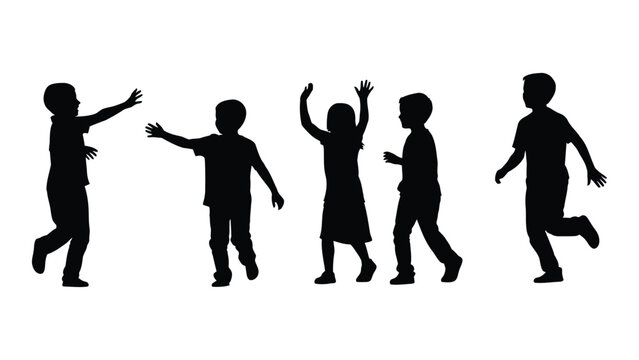 Children playing silhouettes isolated on white background, Vector