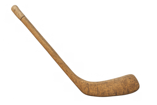 Vintage wooden ice hockey stick for playing or display, a classic antique sports equipment on transparent background