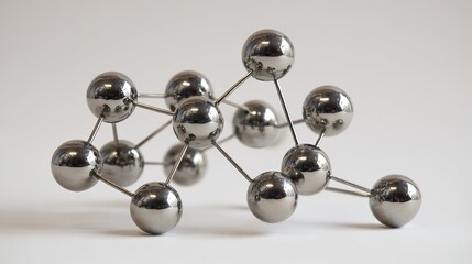 Stunning molecule model for science education and abstract concepts, reflecting innovation and connection in a modern, metallic design