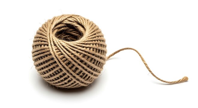 Ball of natural twine on a white background string rope