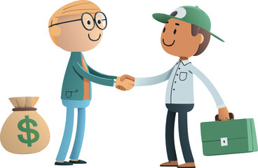 Business Deal and Transaction Illustrations - Handshake, Payment, and Agreement