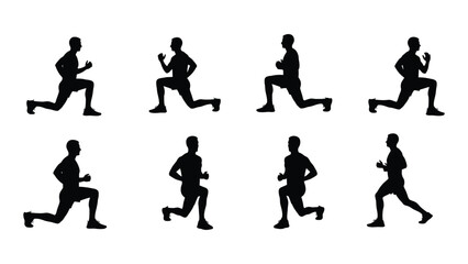 Man lunge exercise silhouettes isolated on white background, Vector