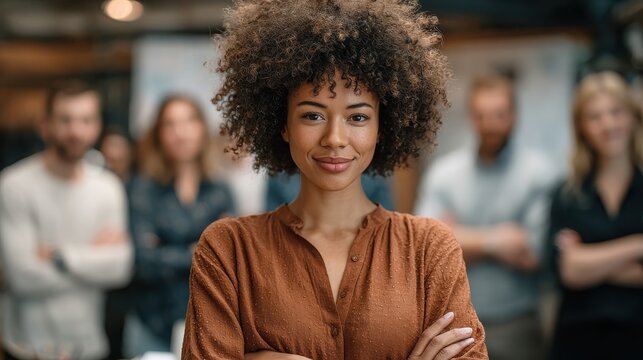 confident leader empowered team a young black woman exudes confidence as the leader of her diverse team standing in the foreground with a determined smile representing modern leadership and inclus