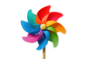 Colorful pinwheel spinning, creating motion blur, representing childhood fun and summer play, transparent background