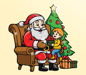 Santa Claus Christmas Illustration – Cute Holiday Character Vector, Festive Xmas Art, Winter Season Decoration Graphic
