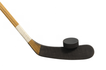 Ice hockey stick with puck, ready for a game, a popular winter sport equipment with transparent background