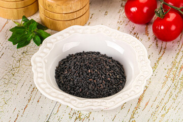 Black sesame seeds in the bowl
