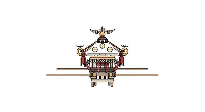 Traditional Japanese Mikoshi portable shrine illustration isolated on white background.