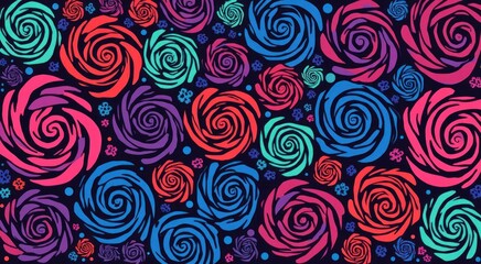 Fototapeta premium Colorful pattern of spirals on a black background