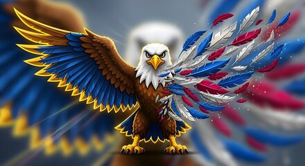 Majestic Eagle with Patriotic Feathers Symbolizing Freedom and National Pride