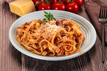 Italian pasta bolognese with beef minced meat