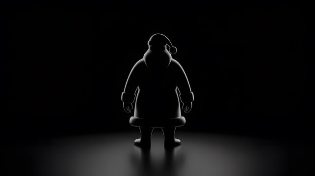Santa Claus Silhouette on Black Background, Mystery of Christmas Eve, Dark & Moody Holiday Theme, Minimalist Concept of Saint Nicholas, Shadowy Figure, Backlit 3D Render – Abstract Winter Holiday Art - Powered by Adobe