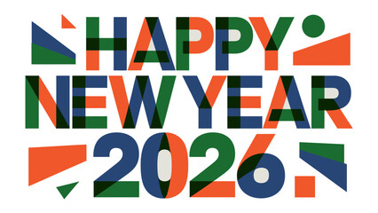 Abstract Happy New Year 2026 Typography: A modern and vibrant abstract composition. Happy New Year 2026 is the central focus.