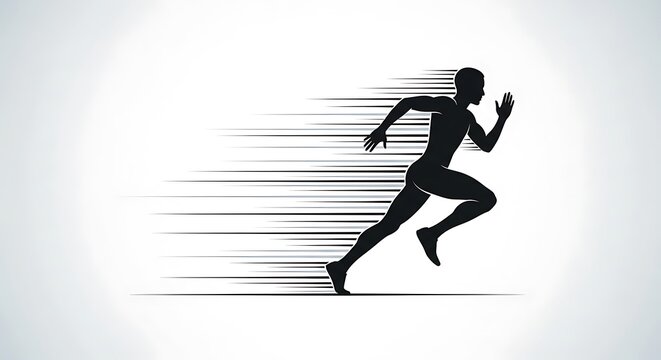 Silhouette of a Runner in Motion with Speed Lines.