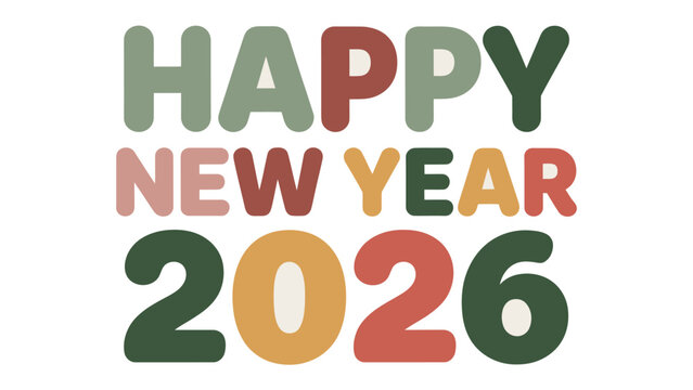 New Year 2026: The festive typography design for the New Year. The design embodies the excitement, positivity, and anticipation of the upcoming year, set against a cheerful backdrop.