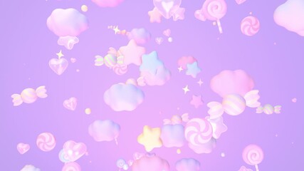 Cartoon pastel stars and candies sky animation. (loop)