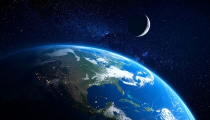 Fototapeta premium A vibrant shot of Earth and the moon within a star-filled cosmos