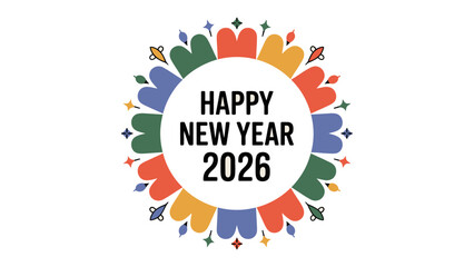New Year's Greetings for 2026: A vibrant and colorful design wishing all a Happy New Year, filled with anticipation for fresh beginnings.