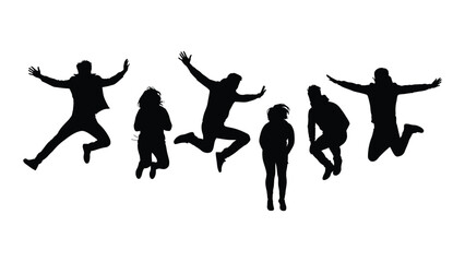 Dynamic silhouettes of people jumping isolated on white background, Vector