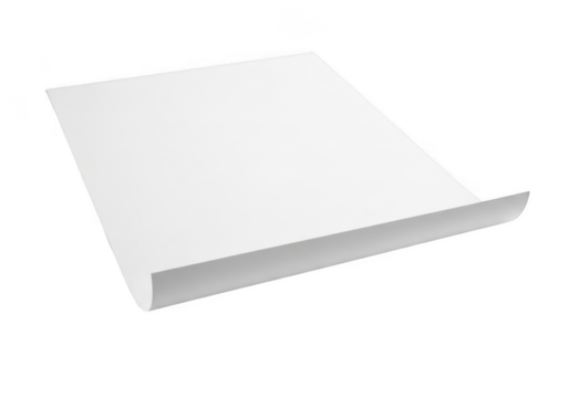 A simple white paper sheet with a slight bend at the edge isolated on transparent background