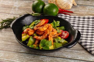 Dietary salad with shrimps and avocado