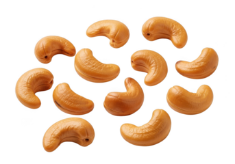 A cluster of delicious roasted and lightly salted cashew nuts perfect for snacking and cooking isolated on transparent background