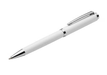 Elegant white ballpoint pen with silver accents perfect for writing and note taking isolated on transparent background