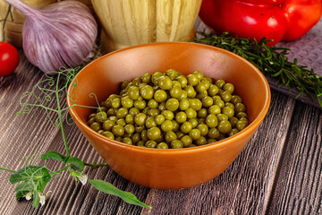 Sweet young canned green peas