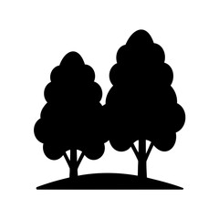 Simple black tree silhouettes on a hill, minimal vector icon