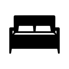 Double bed icon with two pillows, clean minimalist graphic