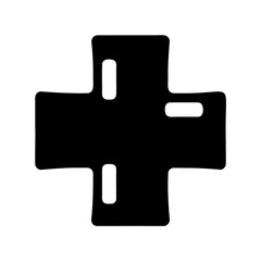 Abstract black cross symbol with four oval cutouts, clean design.